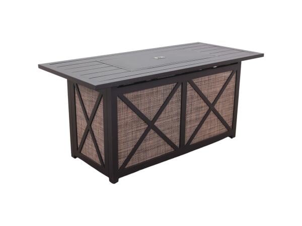 Portside Square Firepit – Slat Top with 18 lbs of Amber Fire Glass Sling Base Outdoor Accessories Kingston Casual
