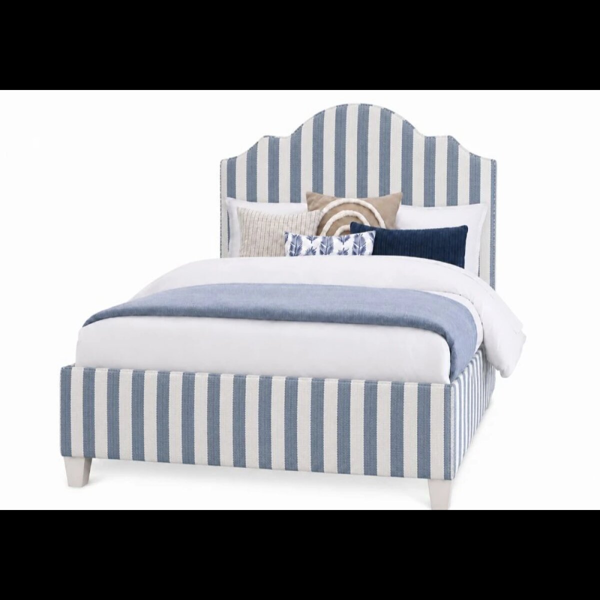 08b0b2591a24de5f976c08ee148cb134 Tide & Timber Full Blue Stripe Upholstered Bed - 830/831/834/835-441S - Image 1